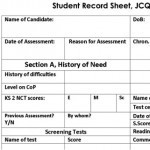 Student Record Sheet, Access Arrangements